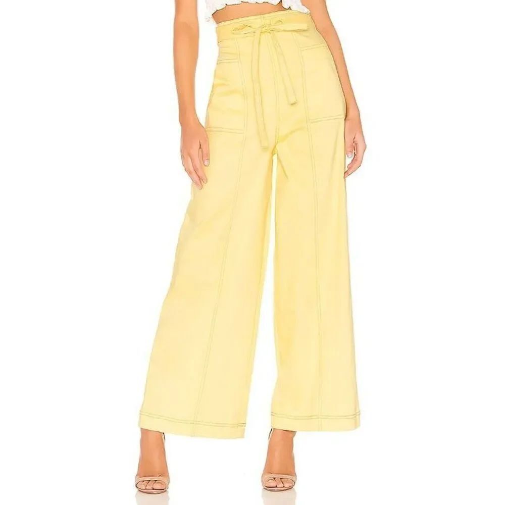NWT REVOLVE The East Order Goldie Lemon Yellow Ultra High Waisted Flare Pants S
